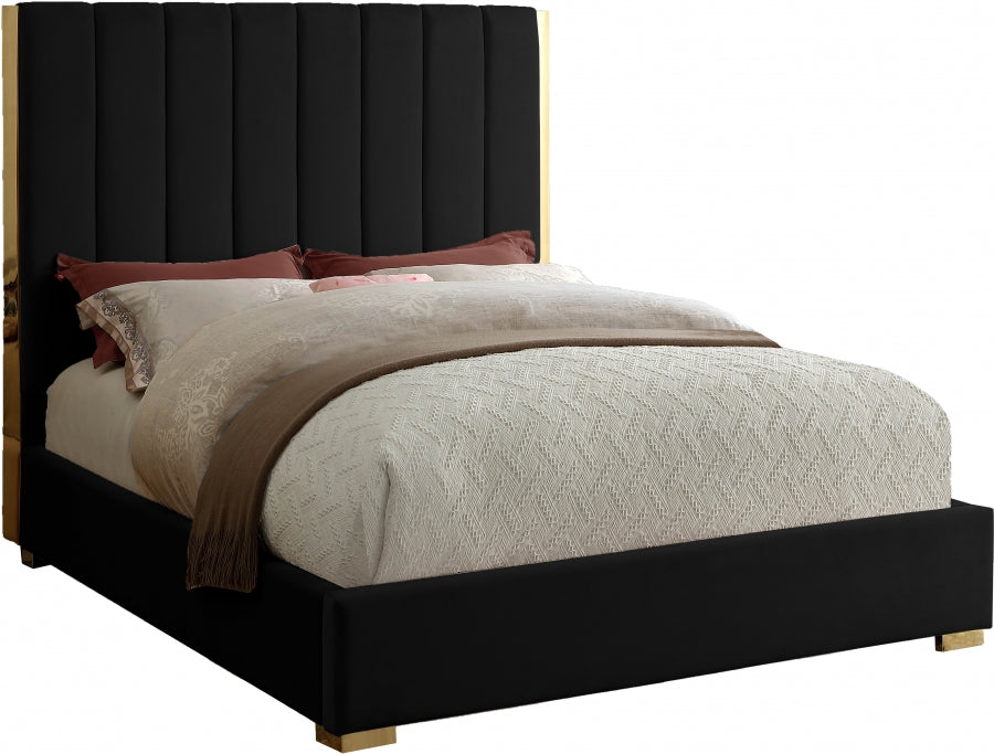 Beverly Velvet Black Queen Bed - Sterling House Interiors