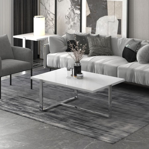 Veno Coffee Table in White and Silver - Furniture Depot