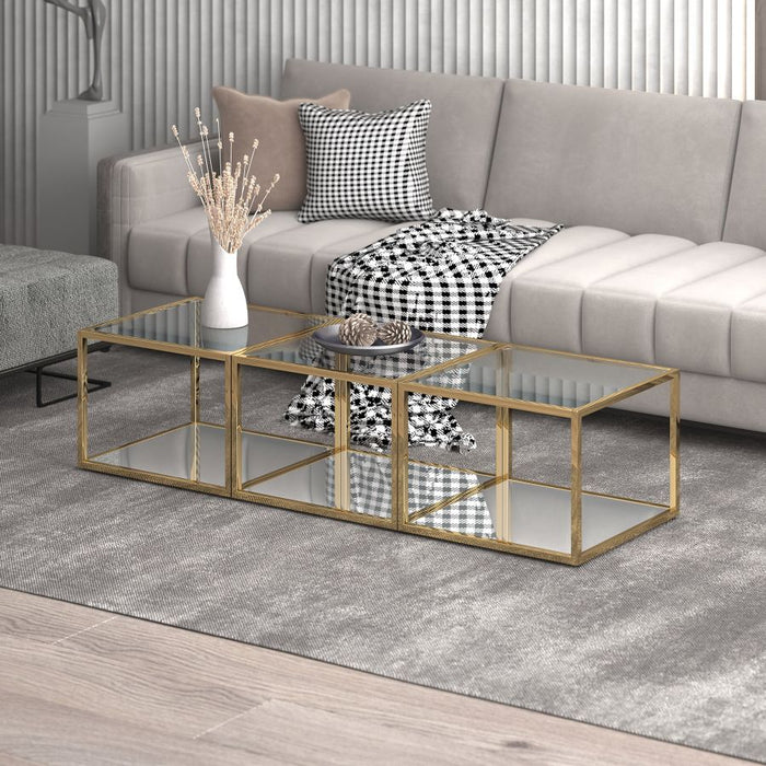 Casini 3pc Small Coffee Table Set in Gold - Furniture Depot