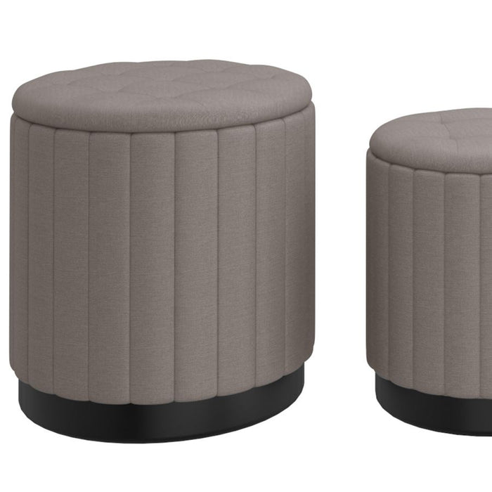 Lexi 3pc Round Storage Ottoman Set in Warm Grey and Black