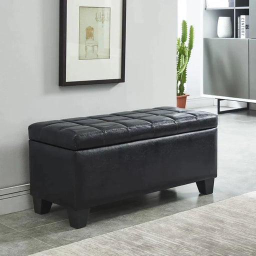 Winston Rectangular Storage Ottoman in Black - Furniture Depot