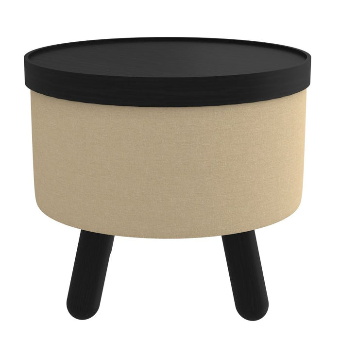 Betsy Round Storage Ottoman with Tray in Beige and Black