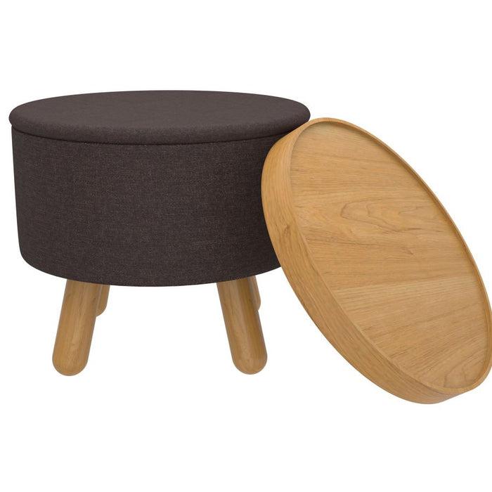 Betsy Round Storage Ottoman with Tray in Charcoal and Natural