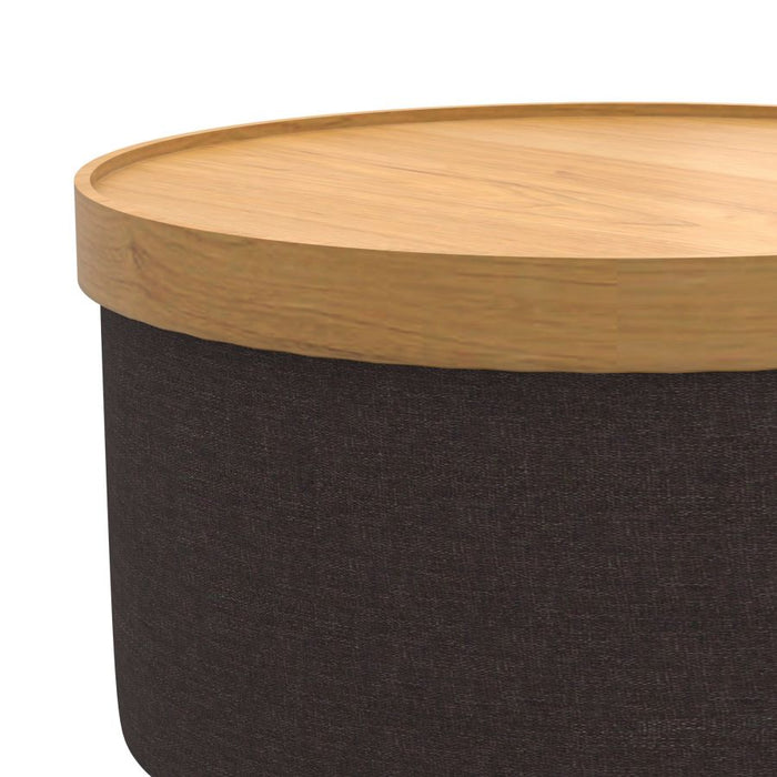 Betsy Round Storage Ottoman with Tray in Charcoal and Natural