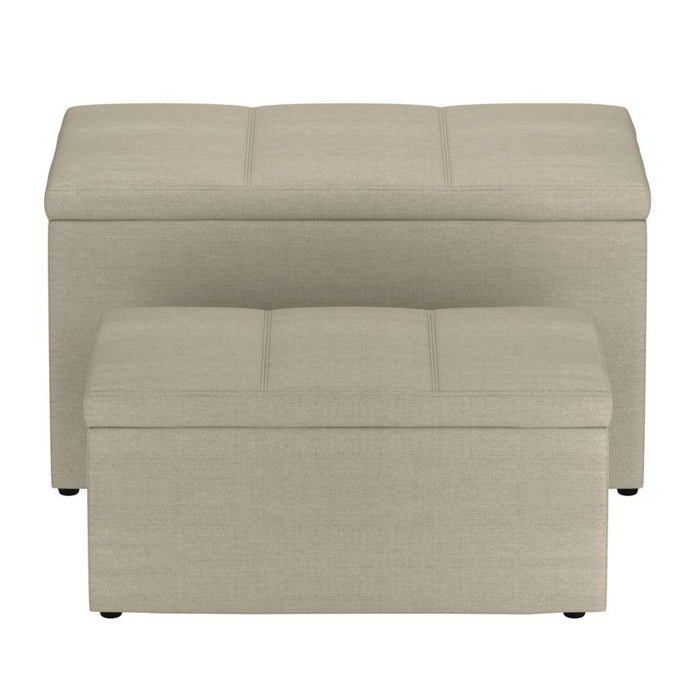 Levi 2pc Rectangular Storage Ottoman Bench Set in Beige Fabric