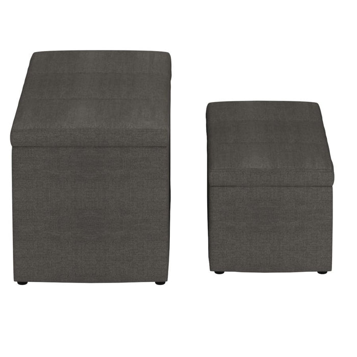 Levi 2pc Rectangular Storage Ottoman Bench Set in Charcoal Fabric