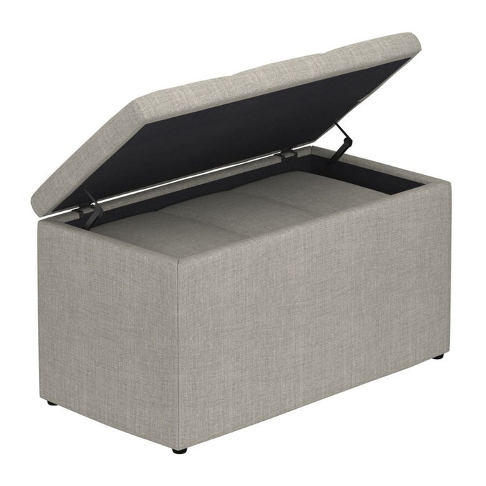 Levi 2pc Rectangular Storage Ottoman Bench Set in Light Grey Fabric