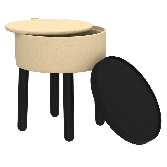 Polly Round Storage Ottoman with Tray in Beige and Black