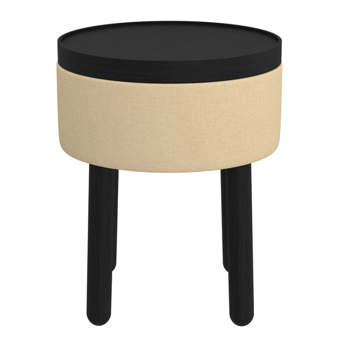 Polly Round Storage Ottoman with Tray in Beige and Black