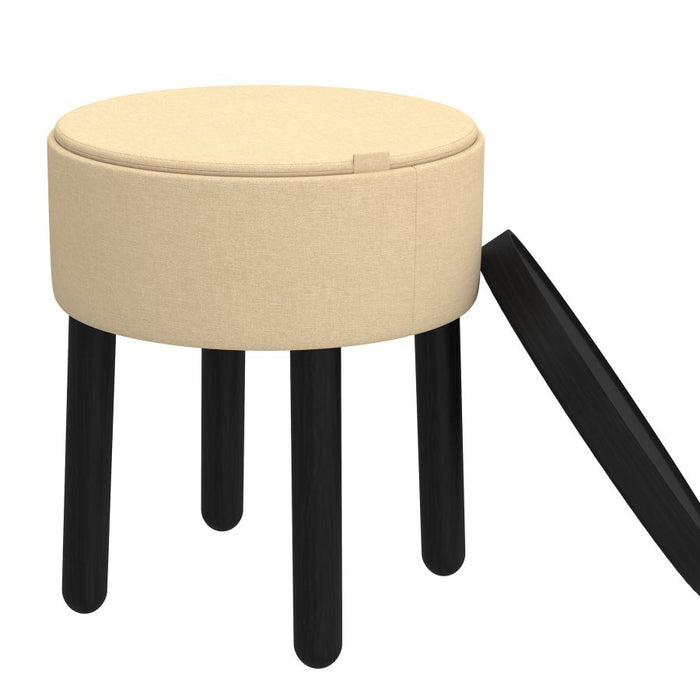 Polly Round Storage Ottoman with Tray in Beige and Black