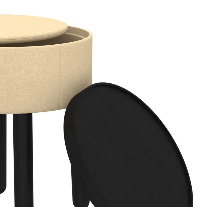 Polly Round Storage Ottoman with Tray in Beige and Black