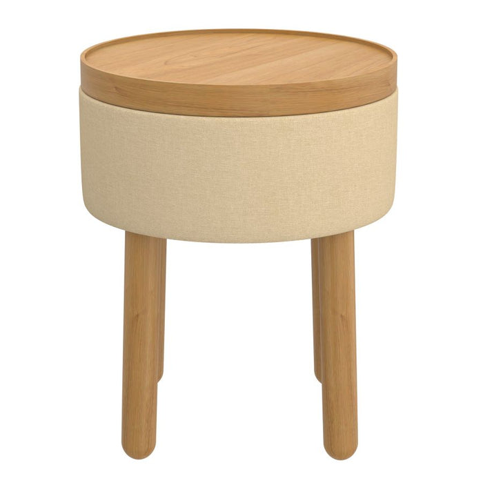 Polly Round Storage Ottoman with Tray in Beige and Natural