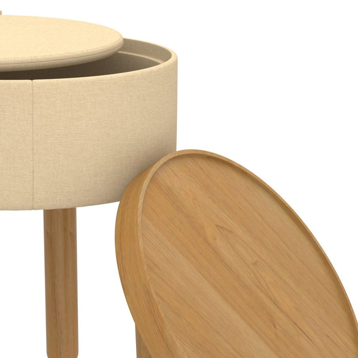 Polly Round Storage Ottoman with Tray in Beige and Natural