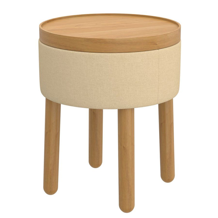 Polly Round Storage Ottoman with Tray in Beige and Natural