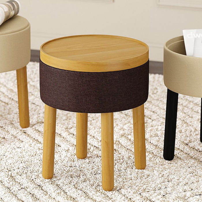 Polly Round Storage Ottoman with Tray in Charcoal and Natural