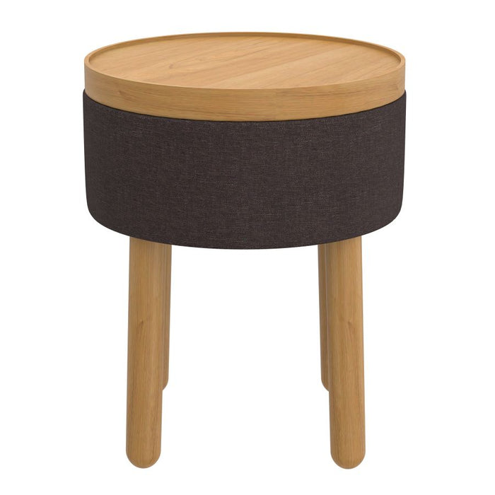 Polly Round Storage Ottoman with Tray in Charcoal and Natural