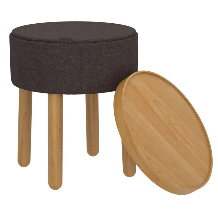 Polly Round Storage Ottoman with Tray in Charcoal and Natural