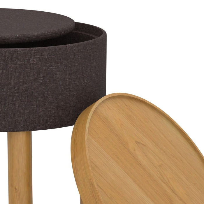 Polly Round Storage Ottoman with Tray in Charcoal and Natural