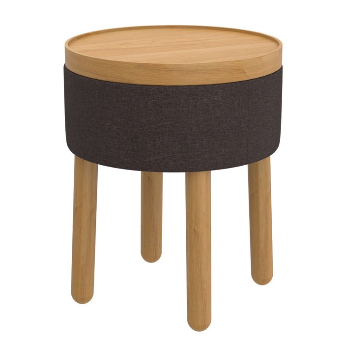 Polly Round Storage Ottoman with Tray in Charcoal and Natural