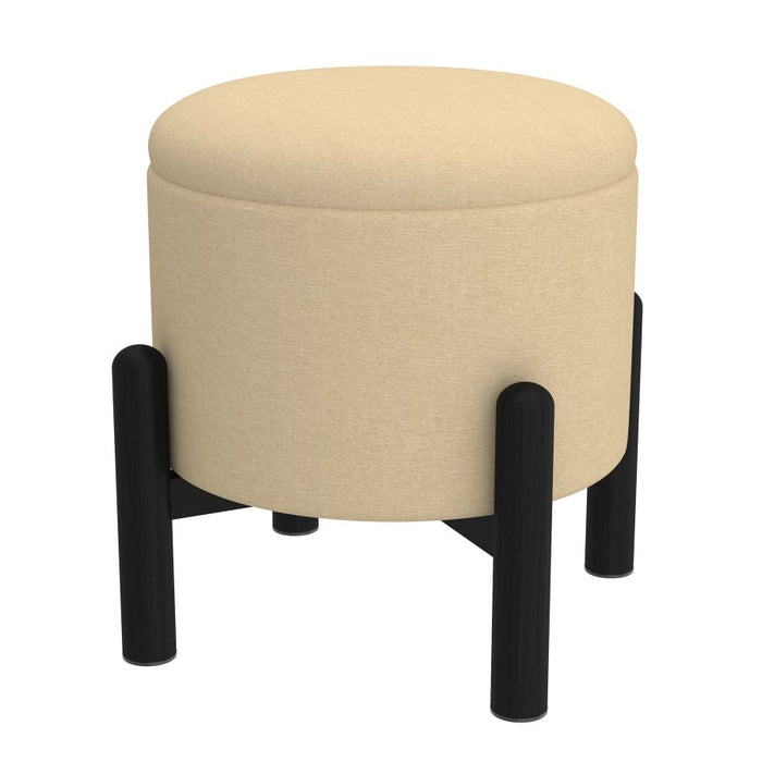 Heidi Round Storage Ottoman in Beige and Black