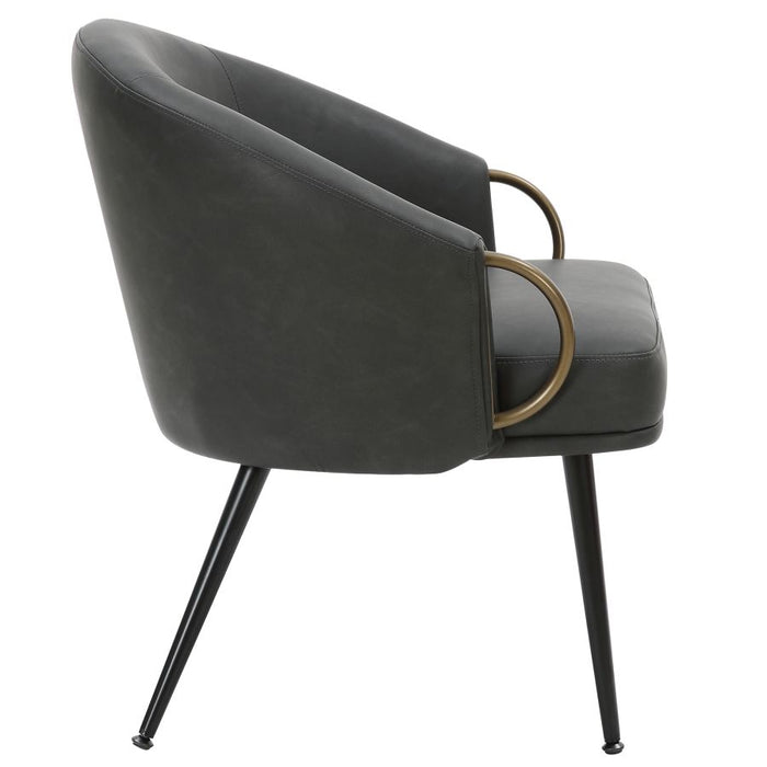 Zita Accent Chair in Vintage Charcoal Faux Leather and Black and Aged Gold