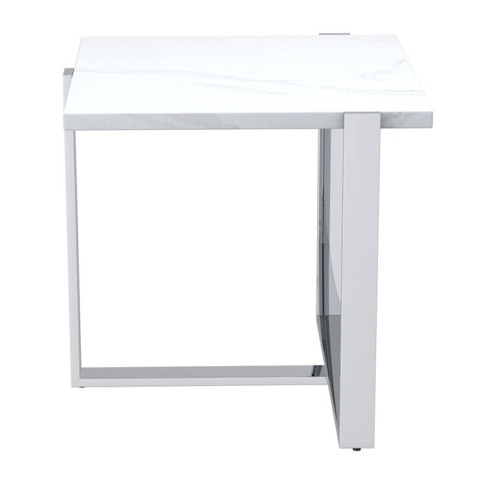 Veno Accent Table in White and Silver - Furniture Depot