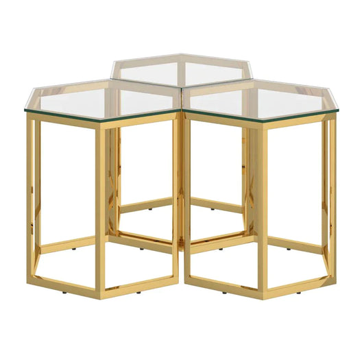 Fleur 3pc Accent Table Set in Gold - Furniture Depot