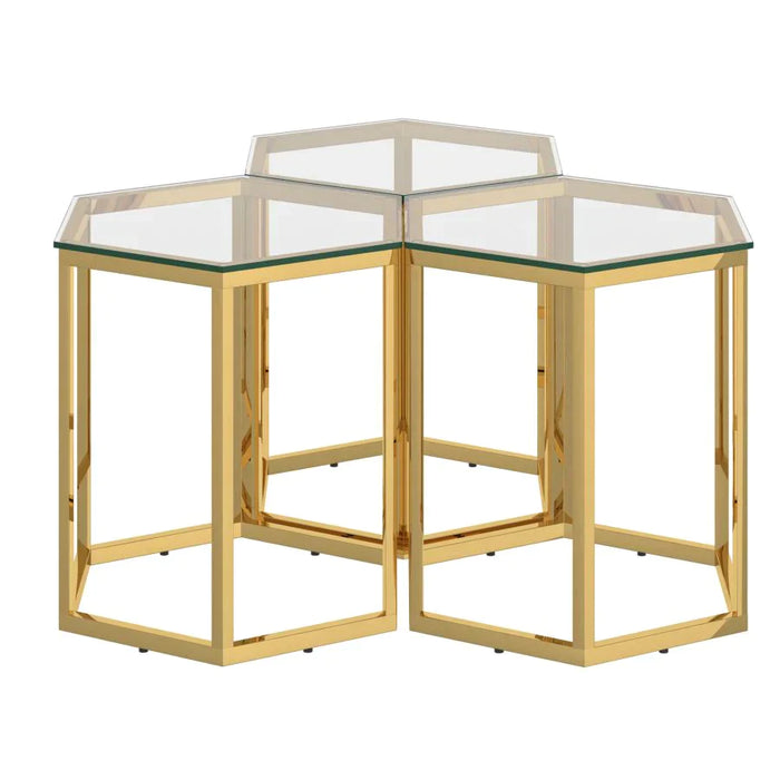 Fleur 3pc Accent Table Set in Gold - Furniture Depot