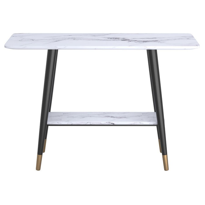 Emery 2-Tier Console Table in White Faux Marble