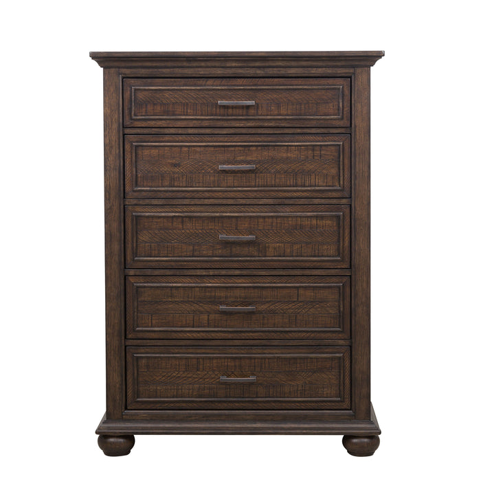 Chatham Park Paneled Wooden 5 Drawer Chest Brown