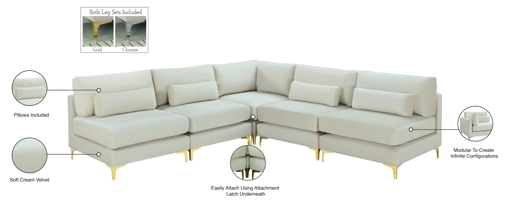 Julia Velvet Modular Sectional (5 Boxes) - Sterling House Interiors