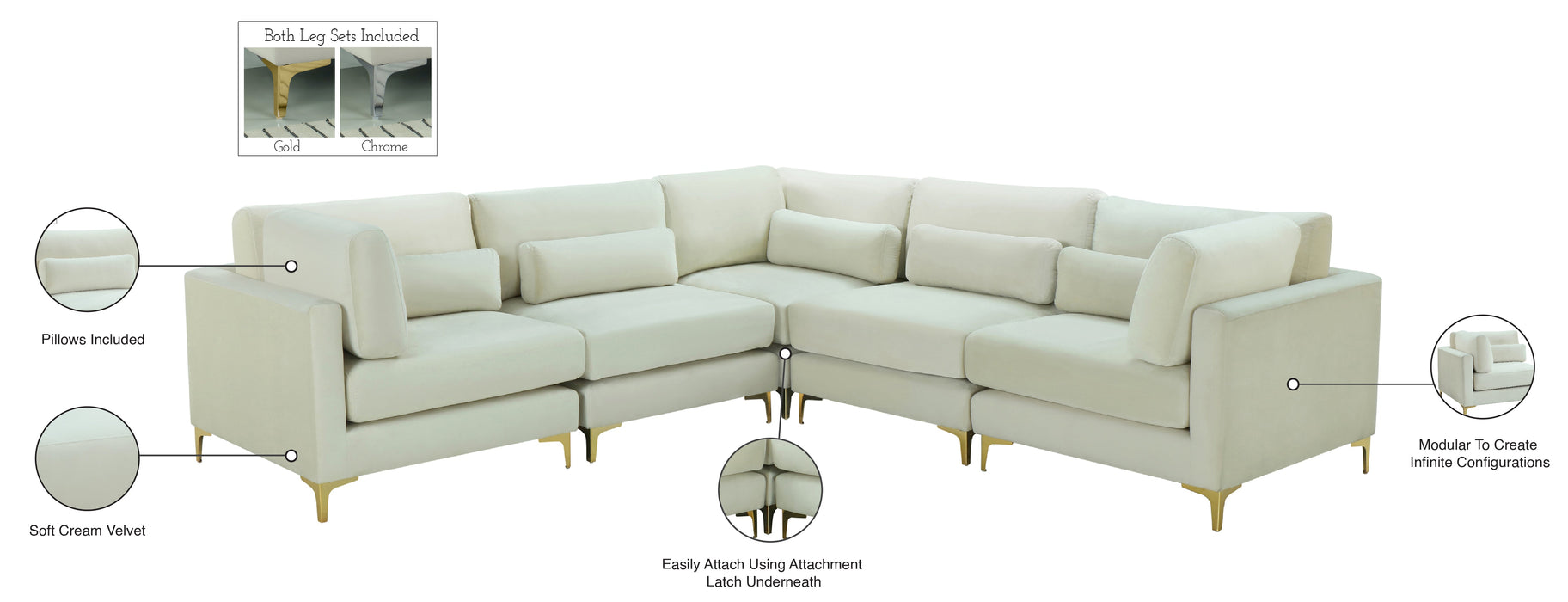 Julia Velvet Modular Sectional (5 Boxes) - Sterling House Interiors