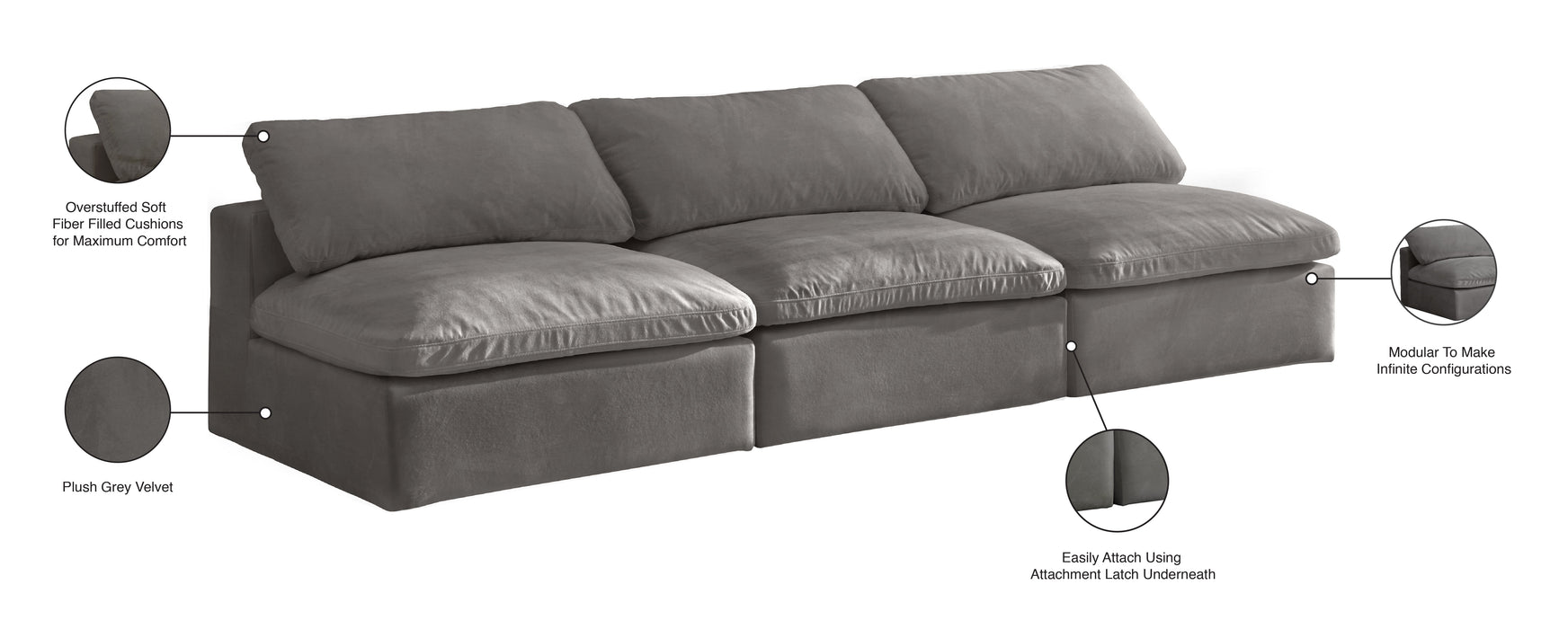 Cozy Velvet Cloud Modular Armless Sofa - Sterling House Interiors
