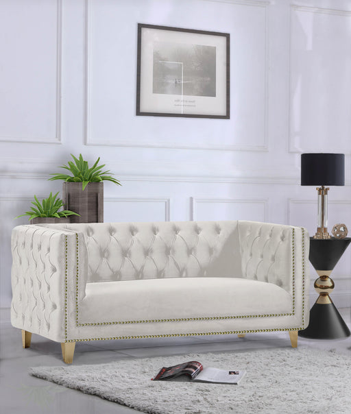 Michelle White Faux Leather Loveseat - Sterling House Interiors
