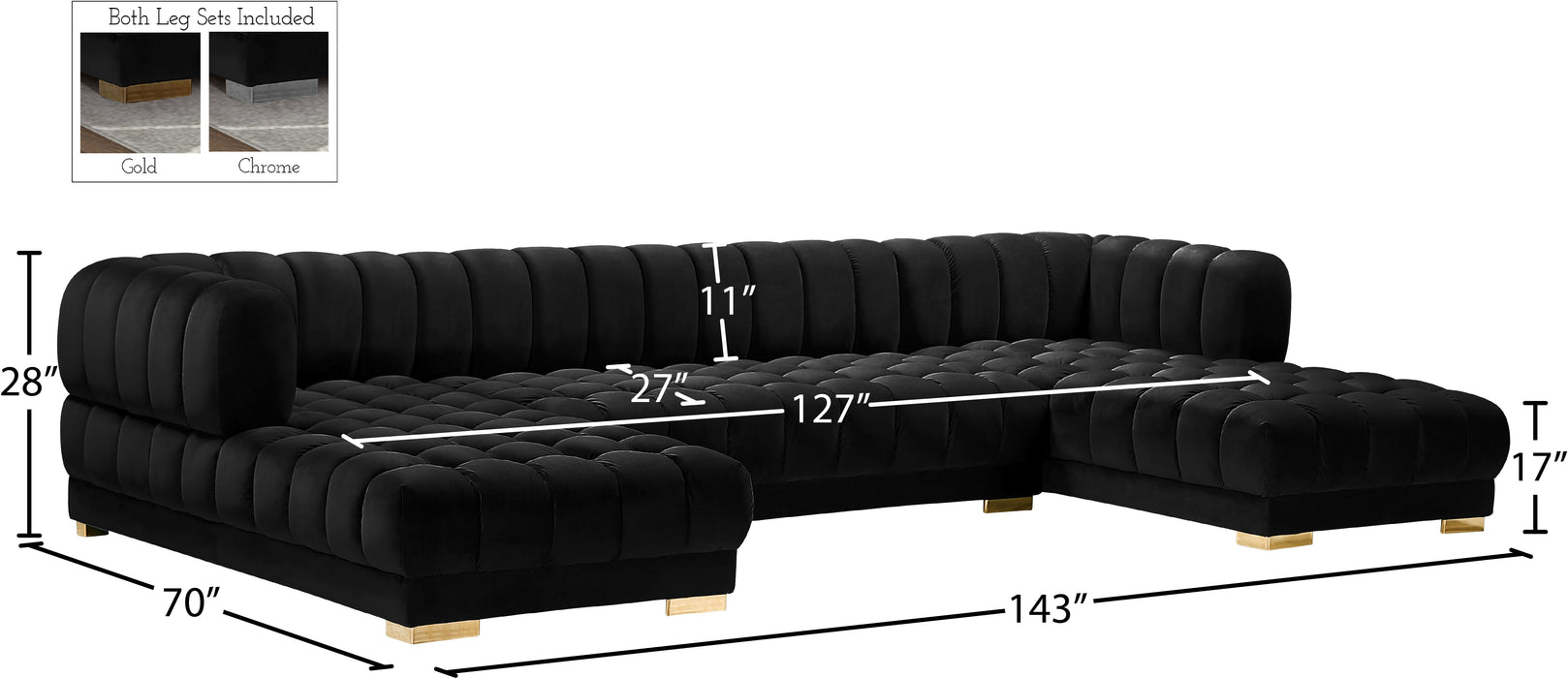 Gwen Velvet 3pc. Sectional (3 Boxes) - Sterling House Interiors