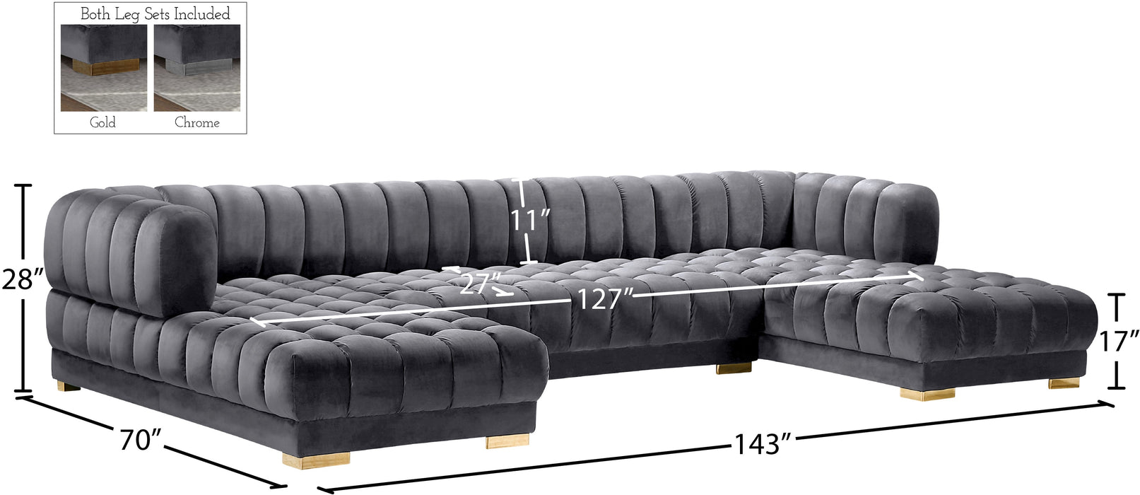 Gwen Velvet 3pc. Sectional (3 Boxes) - Sterling House Interiors