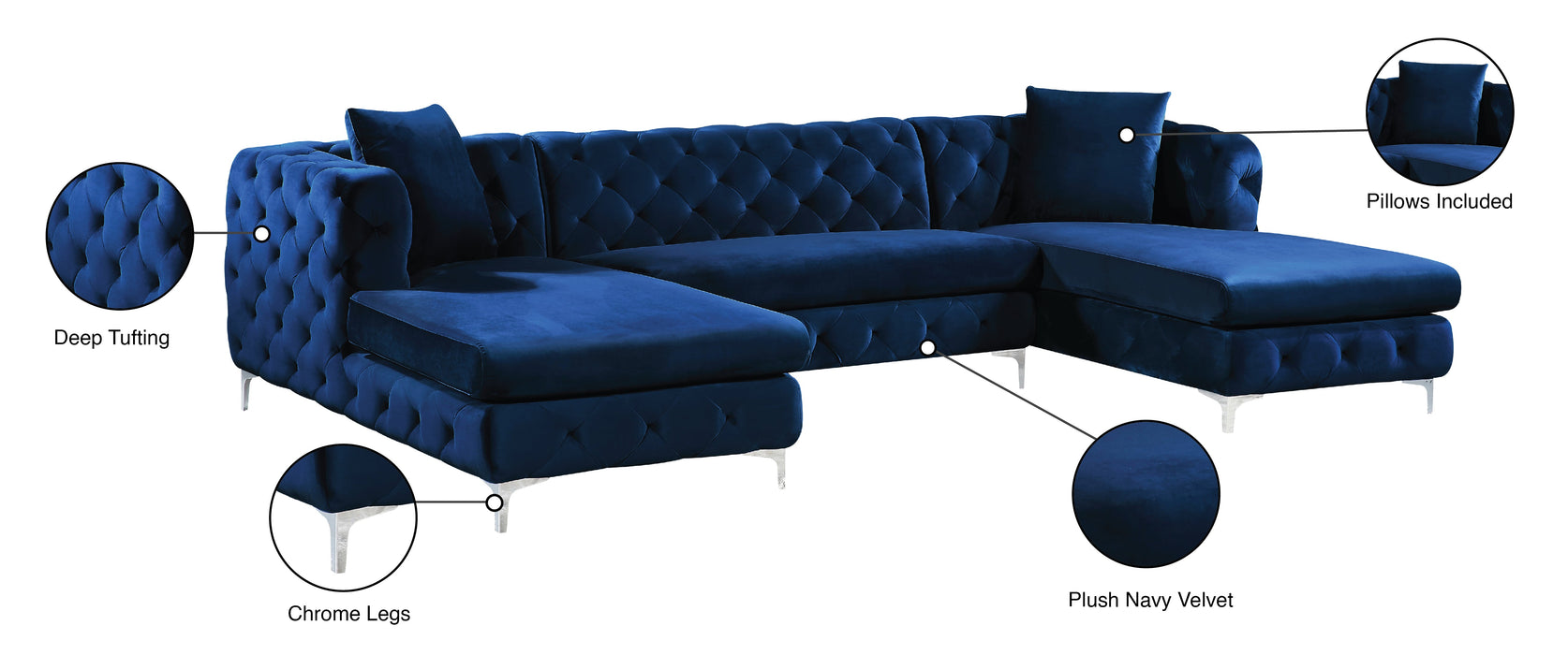 Gail Velvet 3pc. Sectional - Sterling House Interiors