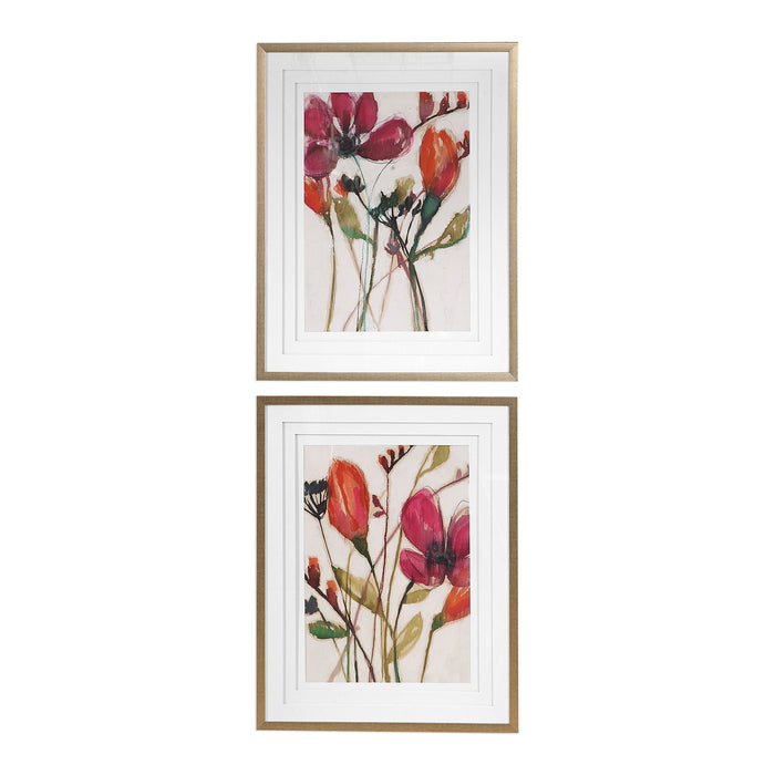 Vivid Arrangement Floral Prints (Set of 2) Red