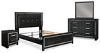 Kaydell Queen Upholstered Panel Bed, Dresser, Mirror and Nightstand