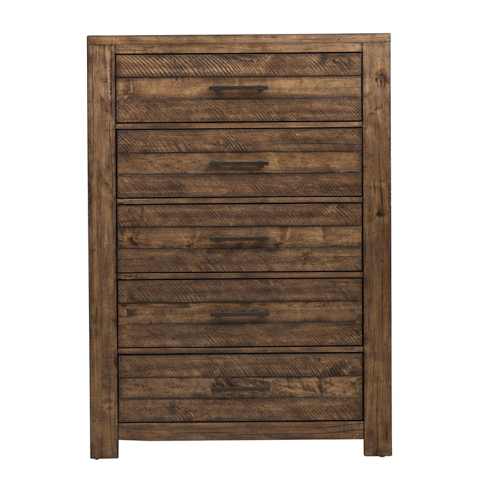 Dakota Chest With 5 Drawers And Distressed Finish Brown