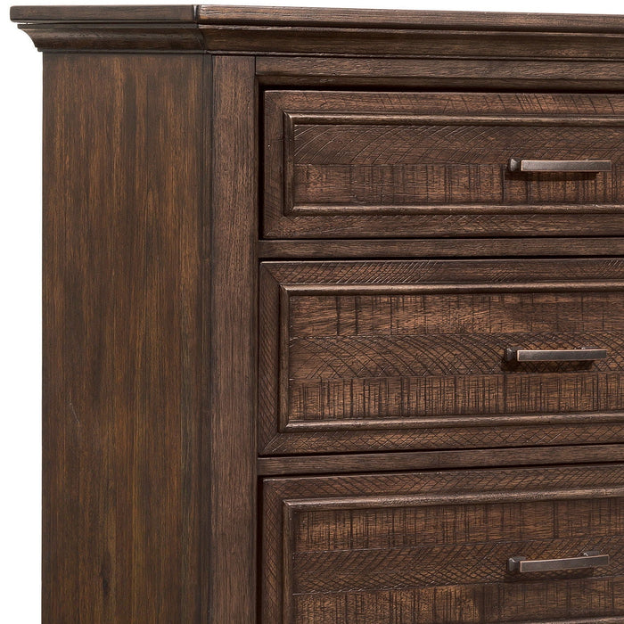 Chatham Park Paneled Wooden 5 Drawer Chest Brown