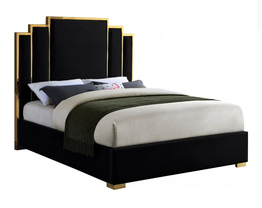 Chanel Bed - Black Velvet With Gold Trim - Sterling House Interiors