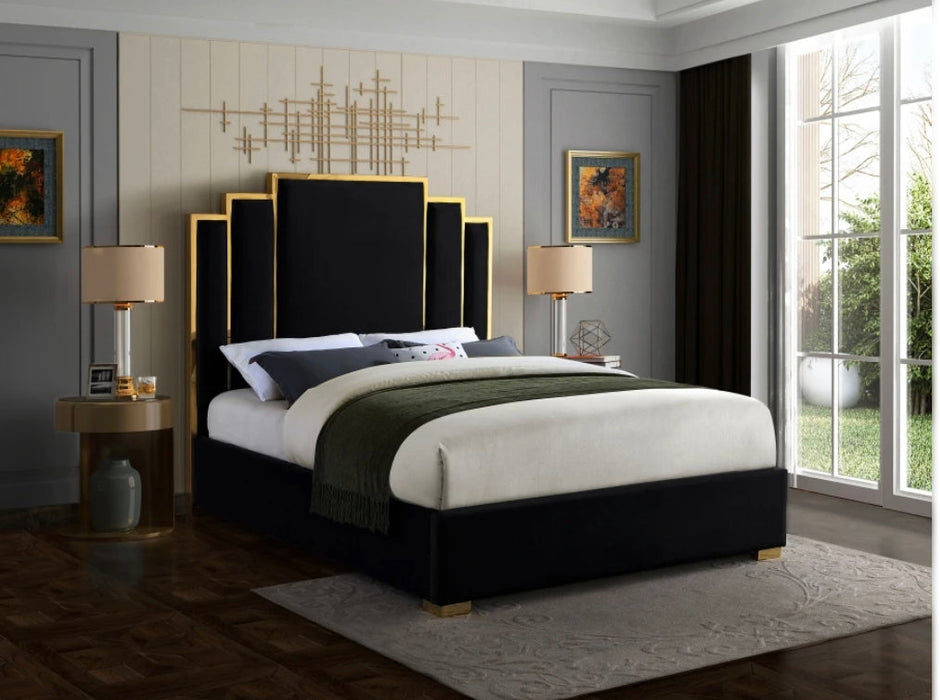 Chanel Bed - Black Velvet With Gold Trim - Sterling House Interiors
