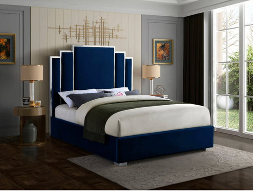 Chanel Bed - Blue Velvet With Silver Trim - Sterling House Interiors