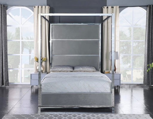 Madie Pillar Bed - Grey Velvet - Sterling House Interiors