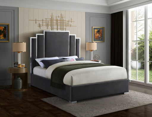 Chanel Bed - Grey Velvet With Silver Trim - Sterling House Interiors