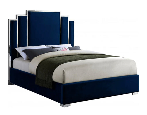 Chanel Bed - Blue Velvet With Silver Trim - Sterling House Interiors